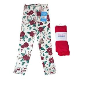 RuffleButts Ruffle Leggings Poinsetta 4T Red 4T-6 NWT Toddler Girl